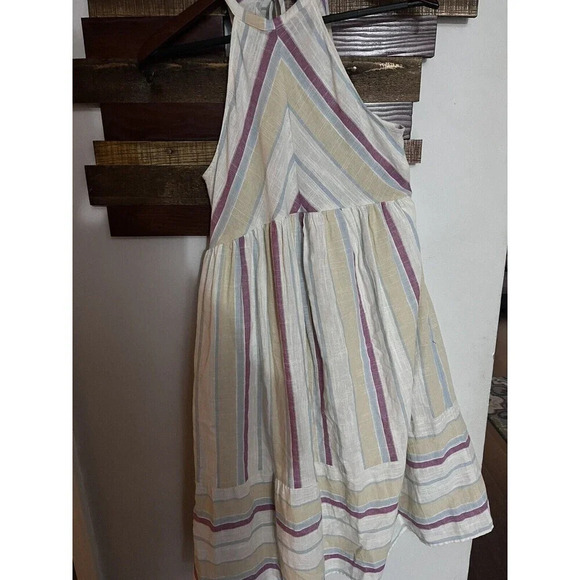 listicle dress small stripe spring summer High Neck flowy casual Boho - Picture 3 of 5